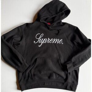 SUPREME Embroidered Script Logo Hoodie in Black - Men's Medium